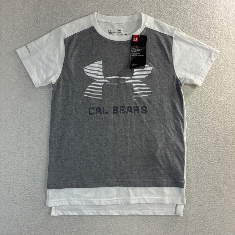 Under Armour Cal Bears T Shirt Kid M Gray UC‎ Berkeley HeatGear Athletic NWT